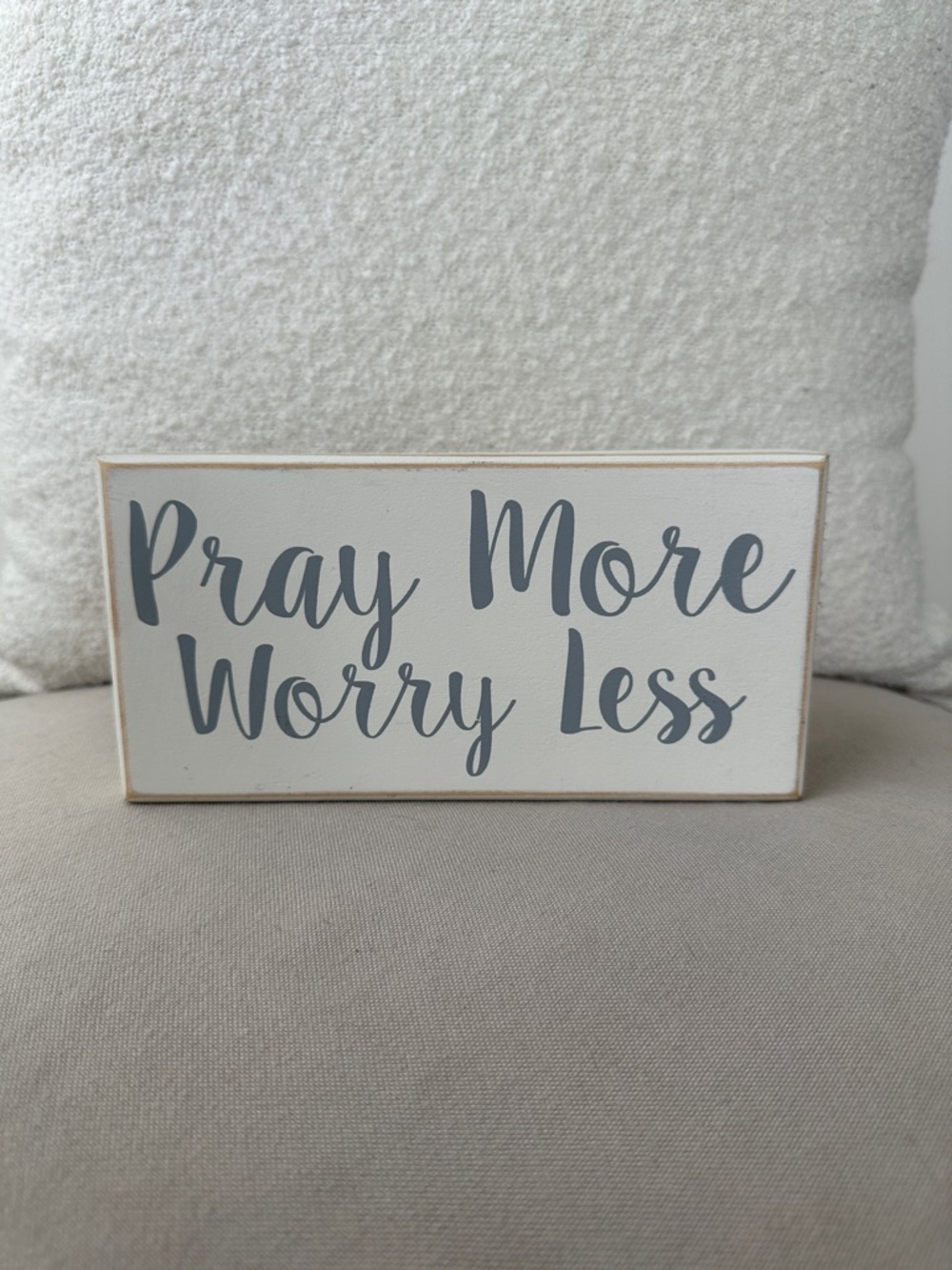 Hobby Lobby White and Gray 'Pray More Worry Less' Wood Sign